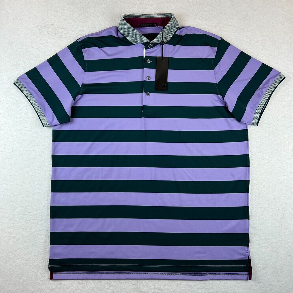 New NWT Mens Greyson Saguache Striped Wicking Golf Polo Shirt Size Size XL